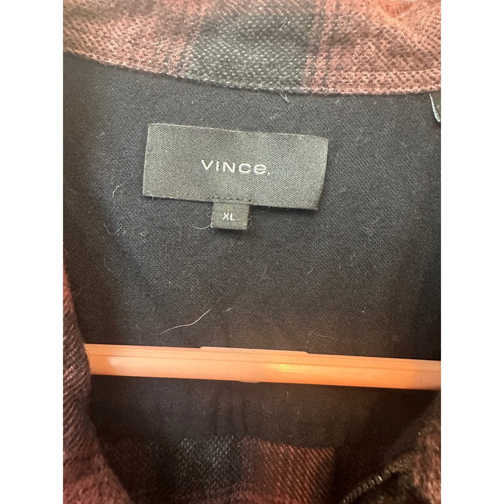 Vince Mens Red Black Buffalo Plaid Quarter Zip Flannel Shirt M70241452 XL - Picture 2 of 9